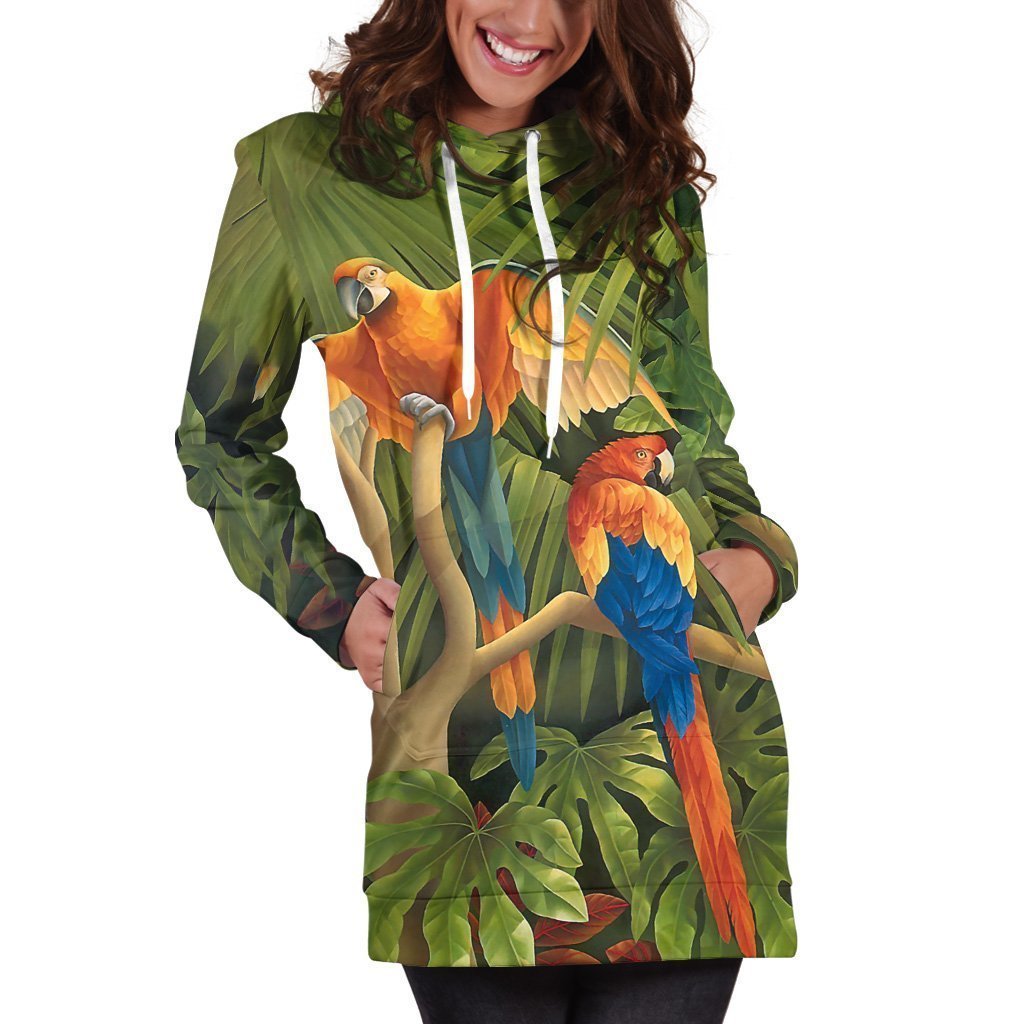 All Over Printed Parrots Hoodie Dress H147B-Apparel-HbArts-Hoodie Dress-S-Vibe Cosy™