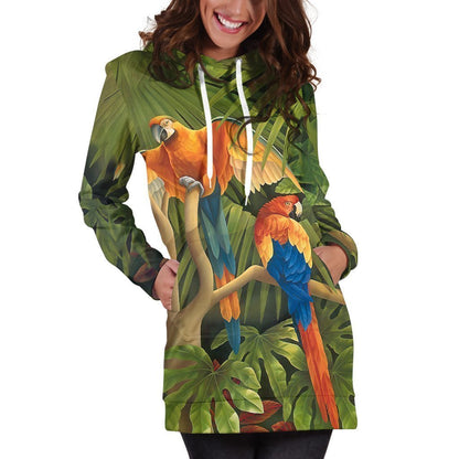 All Over Printed Parrots Hoodie Dress H147B-Apparel-HbArts-Hoodie Dress-S-Vibe Cosy™