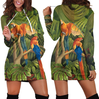 All Over Printed Parrots Hoodie Dress H147B-Apparel-HbArts-Hoodie Dress-S-Vibe Cosy™