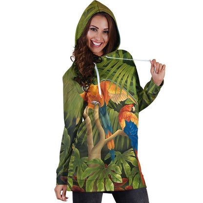 All Over Printed Parrots Hoodie Dress H147B-Apparel-HbArts-Hoodie Dress-S-Vibe Cosy™