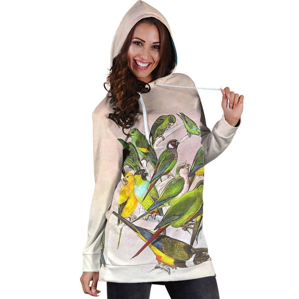 All Over Printed Parrots Hoodie Dress H213B-Apparel-HbArts-Hoodie Dress-S-Vibe Cosy™