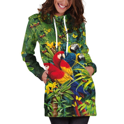 All Over Printed Parrots Hoodie Dress H146B-Apparel-HbArts-Hoodie Dress-S-Vibe Cosy™