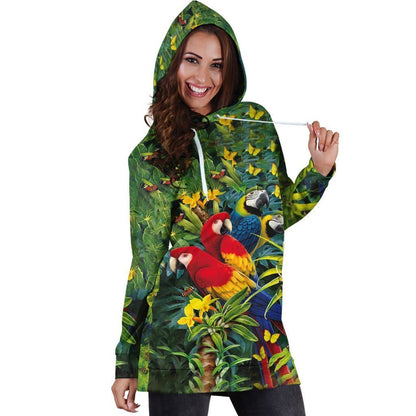All Over Printed Parrots Hoodie Dress H146B-Apparel-HbArts-Hoodie Dress-S-Vibe Cosy™