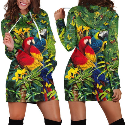 All Over Printed Parrots Hoodie Dress H146B-Apparel-HbArts-Hoodie Dress-S-Vibe Cosy™