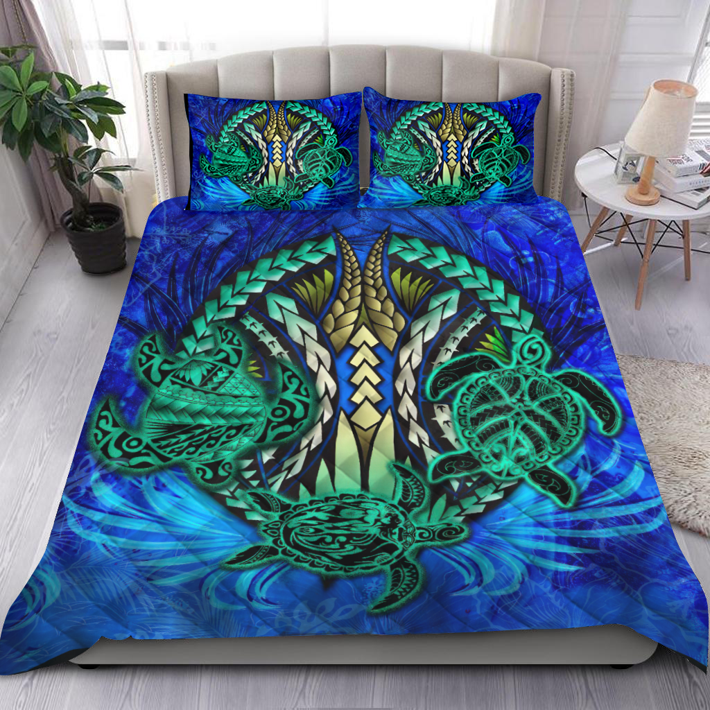 Premium Three Blue Turtles Quilt Bed Set