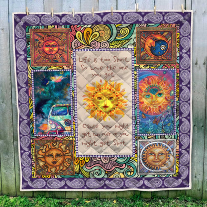 Premium All Over Printed Hippie Sun And Moon Quilt MEI