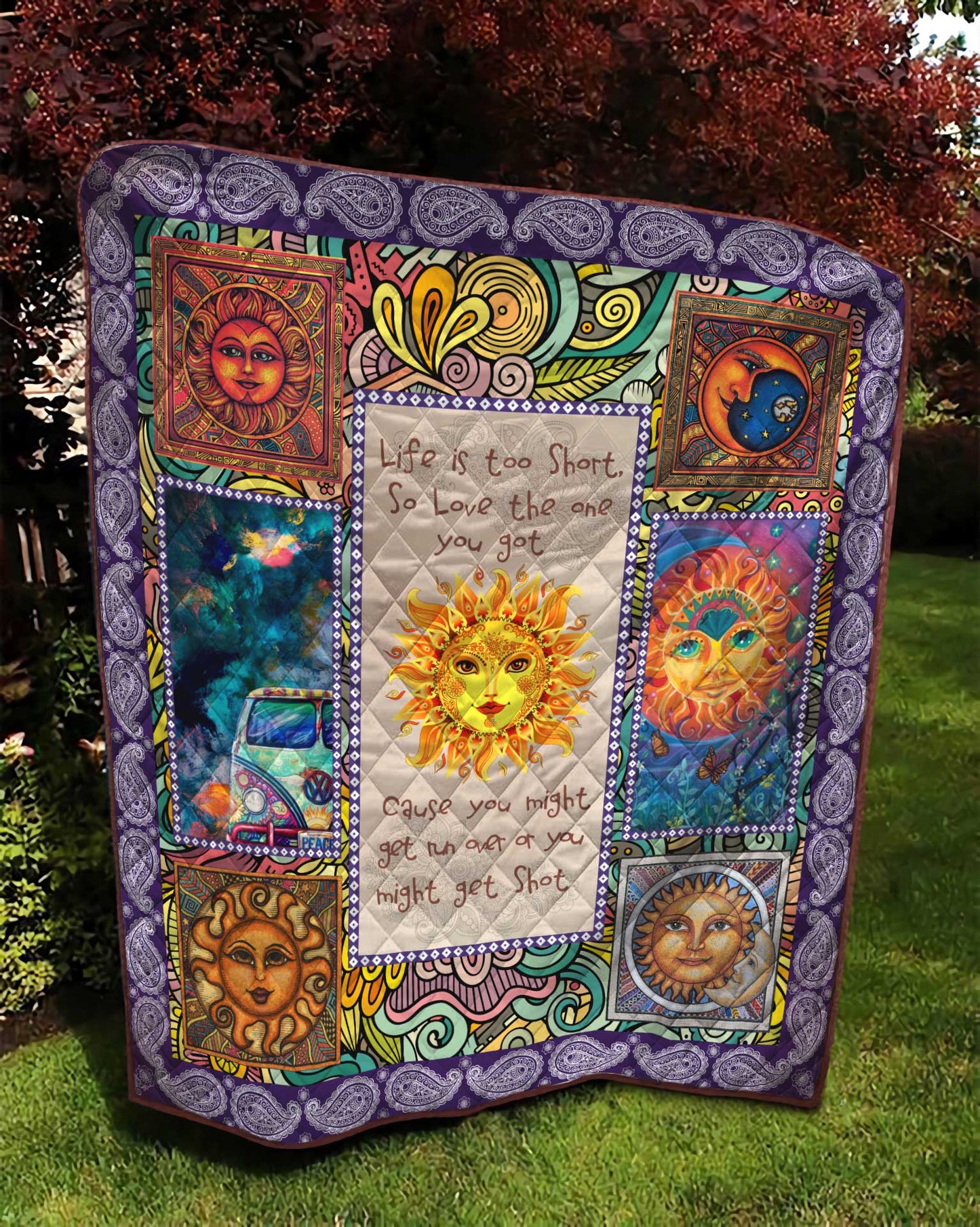 Premium All Over Printed Hippie Sun And Moon Quilt MEI