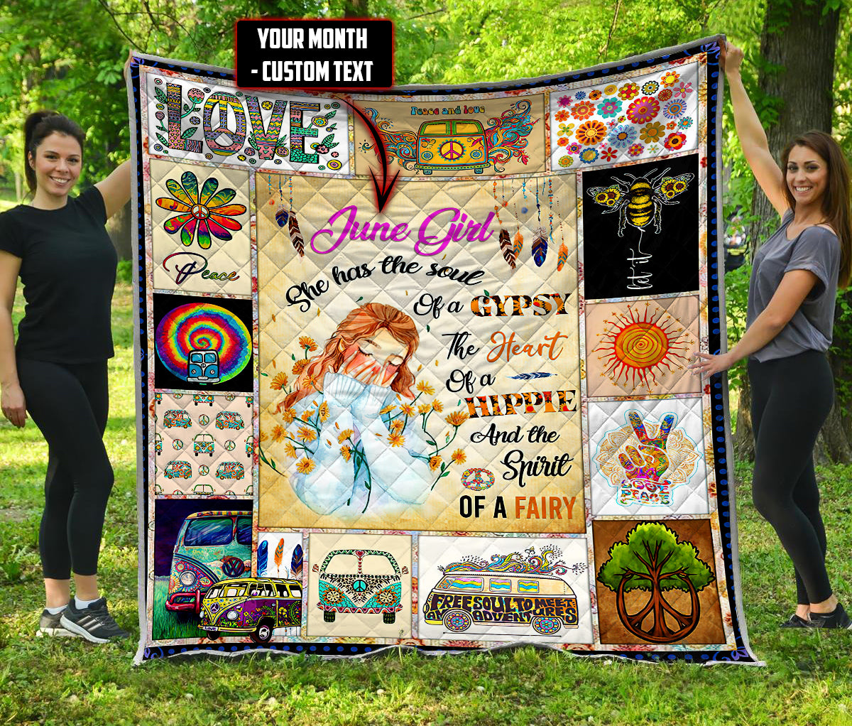 Customize Name Hippie Quilt Blanket