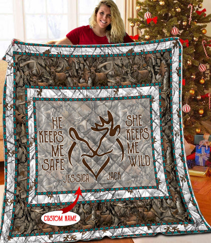 Deer Couple Customize Name Quilt