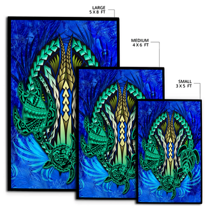 Premium Three Blue Turtles Rug