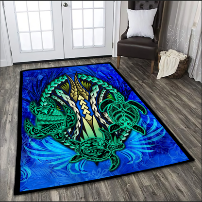 Premium Three Blue Turtles Rug