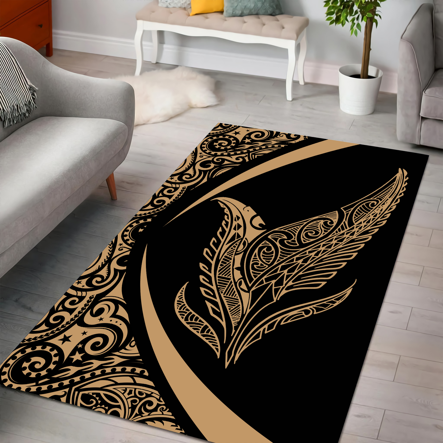 New Zealand Silver Fern Maori Rug - Circle Style ML