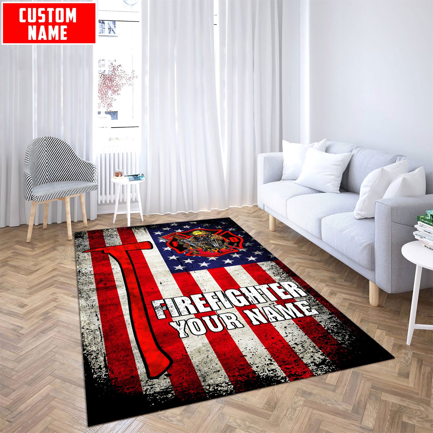 Customize Name Firefighter Rug