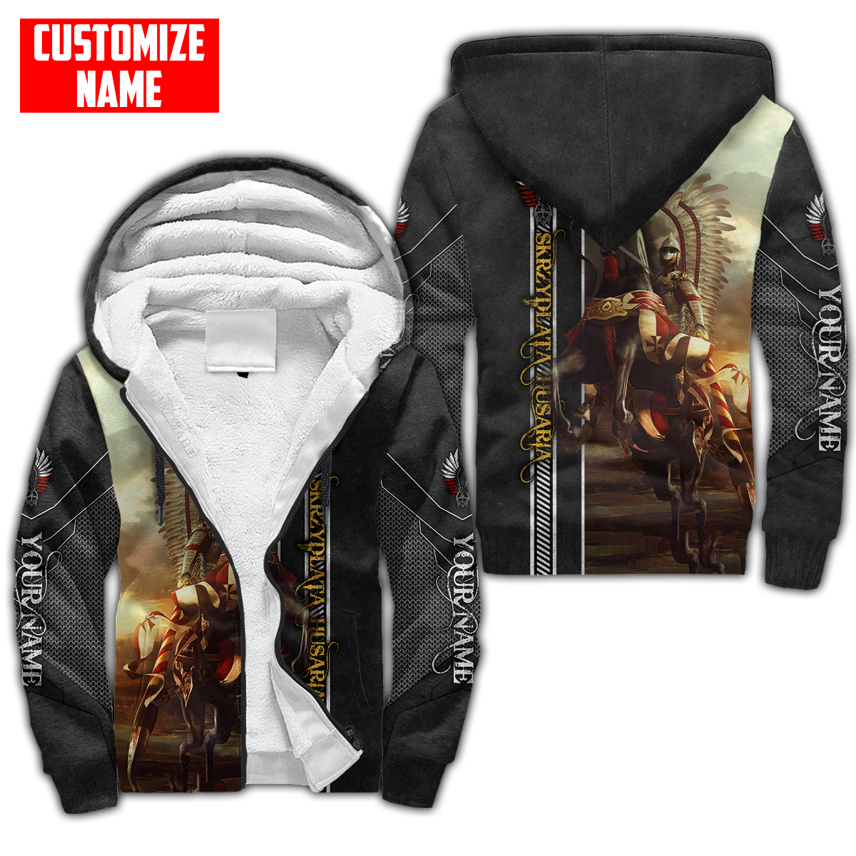 Premium Cavalry Winged Hussars Custom name Fleece Zip-up