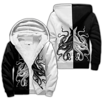 Premium Unisex Hoodie Black And White Kraken Octopus King of The Seven Seas ML