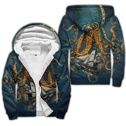 Premium Unisex Hoodie Black And White Kraken Octopus King of The Seven Seas ML