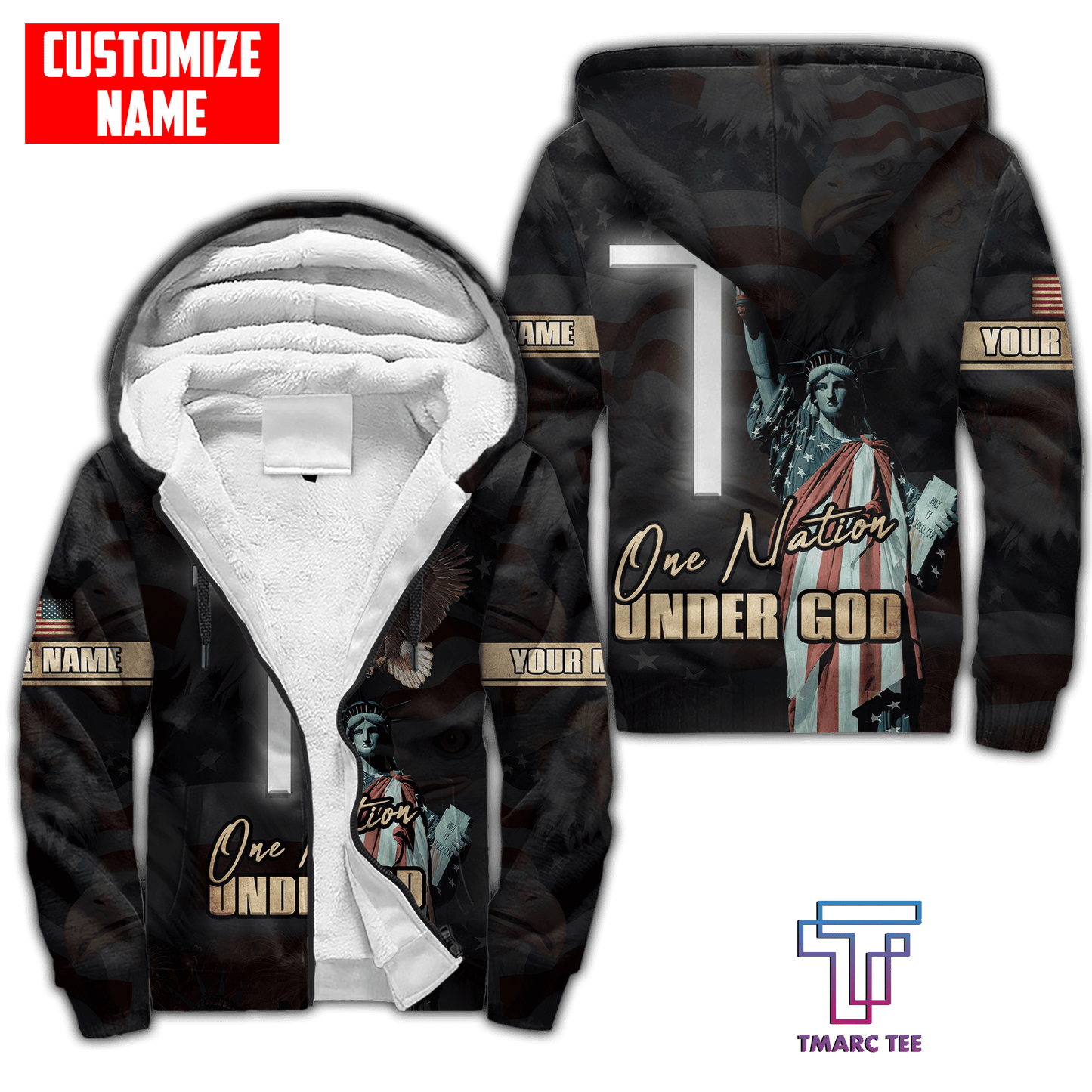 Customized name One Nation Under God 3D All Over Printed Unisex Shirts