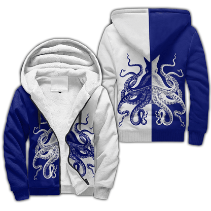 Premium Unisex Hoodie Blue And White Kraken Octopus King of The Seven Seas ML