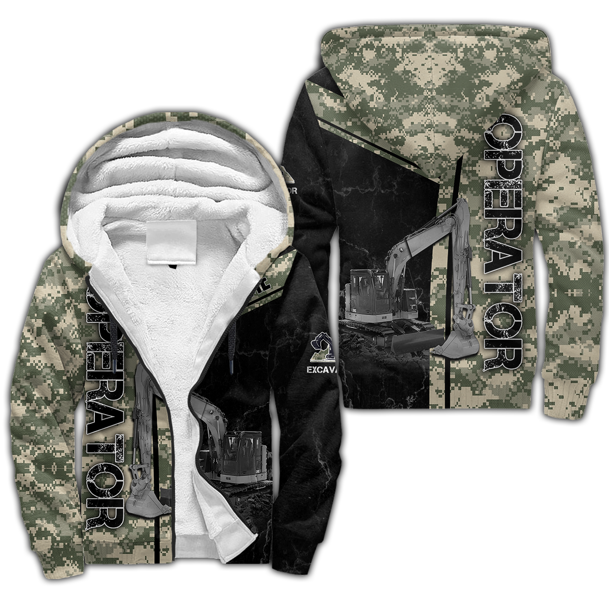 Premium Personalized 3D Printed Camo Excavator Operator Shirts MEI