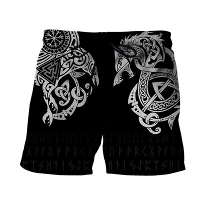 Ragnarok Warrior Tattoo Fenrir and Odin Raven 3D All Over Print Hoodie
