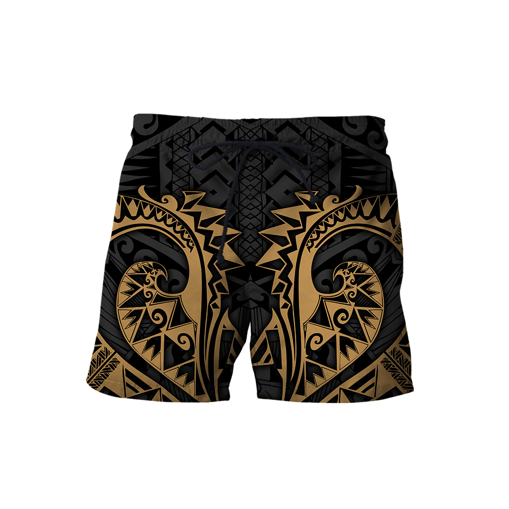 Samoa Polynesian Hoodie Gold Turtle Flowing 3d all over printed shirt and short for man and women AZ130201 PL-Apparel-PL8386-Shorts-S-Vibe Cosy™