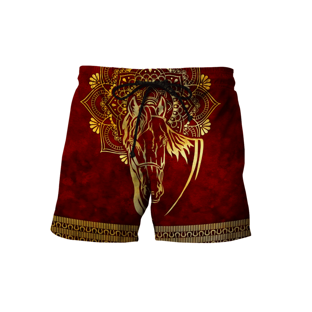 3D All Over Printed Horse Pattern in Red Unisex Shirts XT