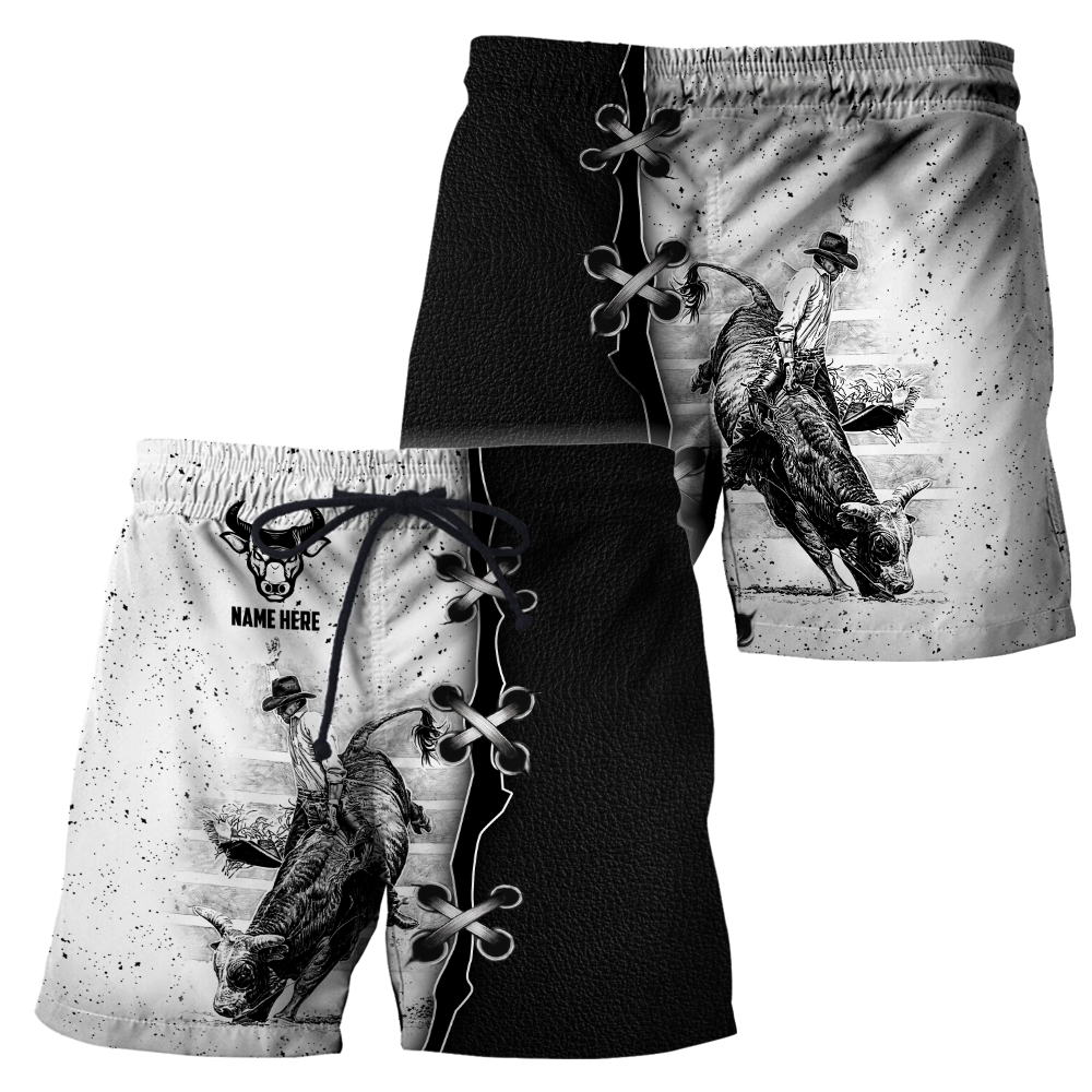 Personalized Name Bull Riding 3D All Over Printed Unisex Shirts Black And White Bull Rider
