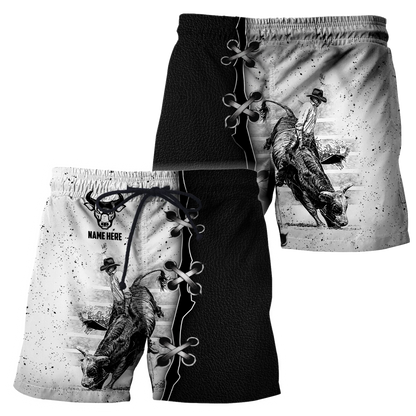 Personalized Name Bull Riding 3D All Over Printed Unisex Shirts Black And White Bull Rider
