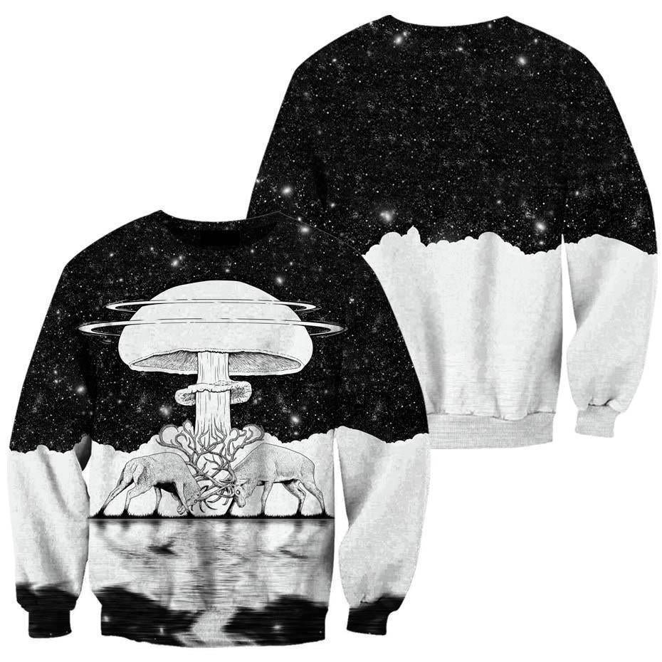All Over Print Monochrome Mushroom Hoodie-Apparel-NTH-Sweatshirt-S-Vibe Cosy™