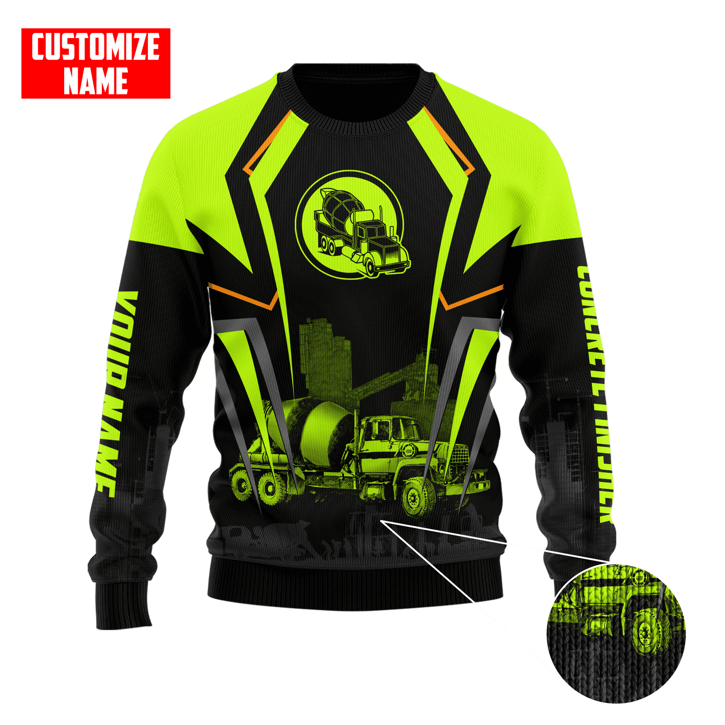 Concrete Mixer Green Customized name Concrete Finisher 3D Printed Shirts