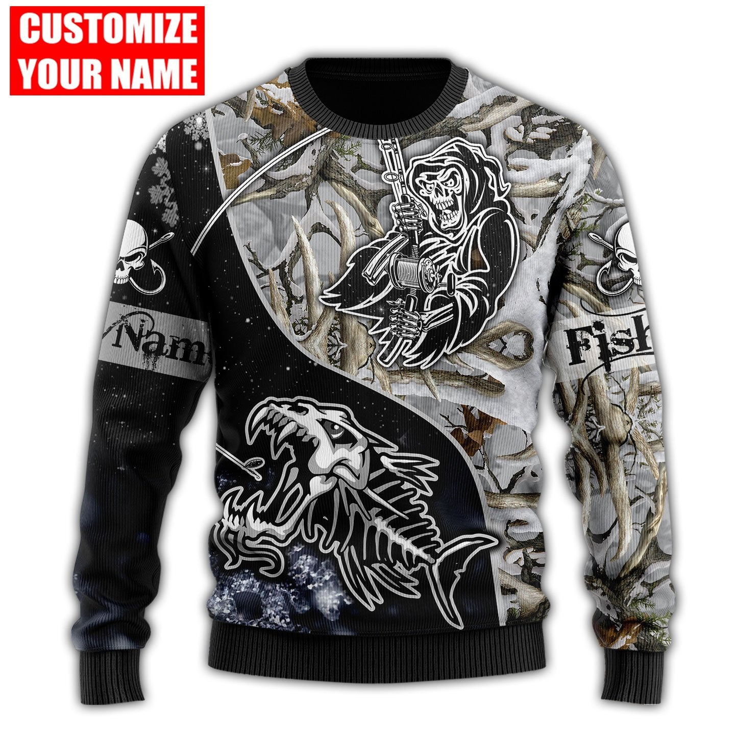 Custom name Fishing skull Ice Camo fishing shirts for men and women HHT21102103