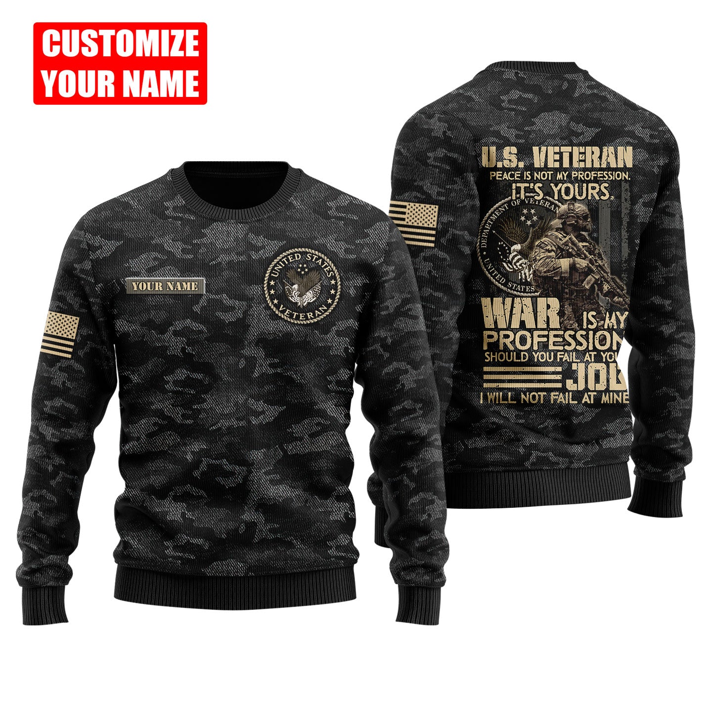 Custom Name US Veteran 3D All Over Printed Unisex Shirts