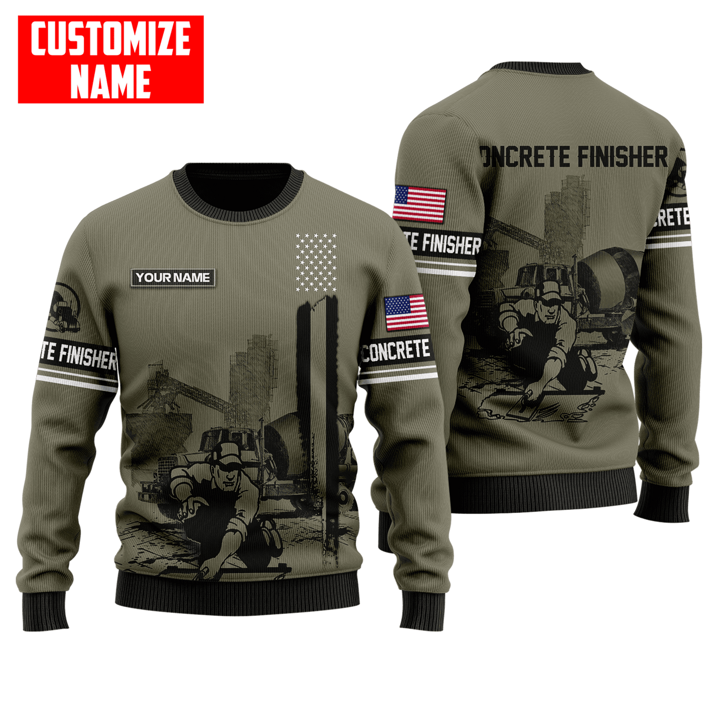Customized Name US Concrete Finisher With Poured Concrete 3D All Over Printed Shirts