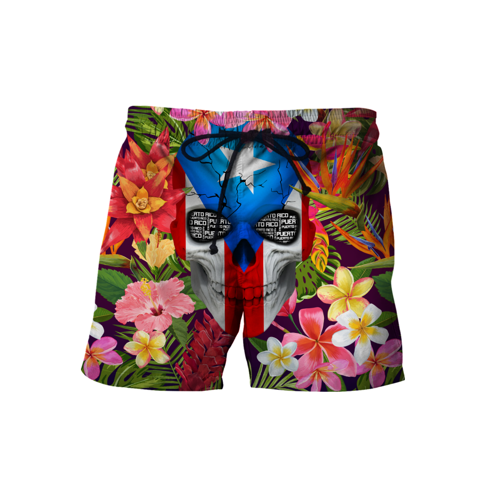 Puerto Rico Floral Skulls Shirt TH20061605S-Apparel-TQH-Shorts-S-Vibe Cosy™