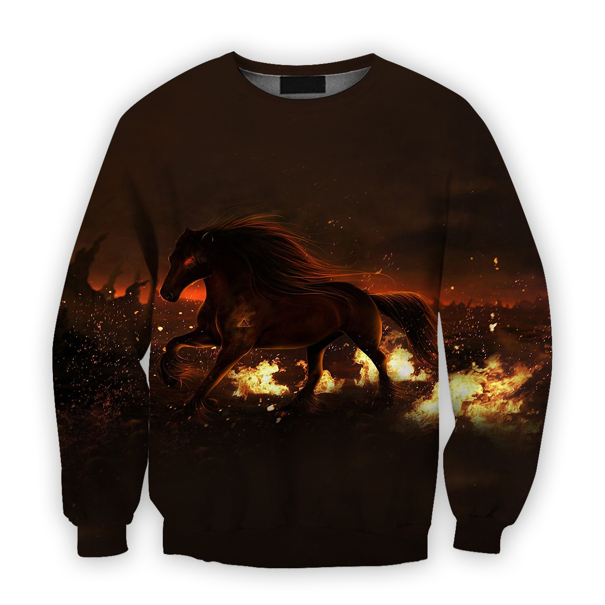 All Over Print Eyes Night Horse Sky Field Fire-Apparel-HbArts-Sweatshirt-S-Vibe Cosy™