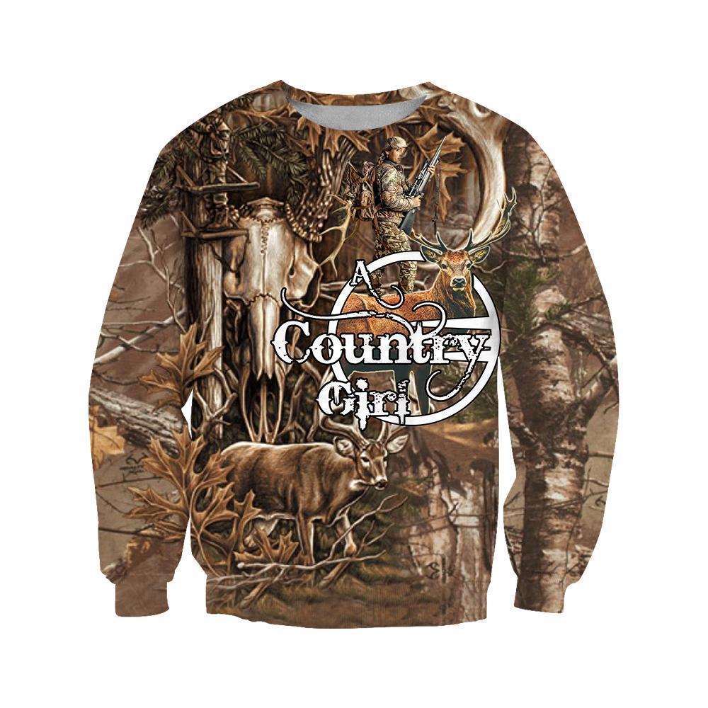 3D All Over Printed Country Girl Bowhunting Deer Art Shirts and Shorts-Apparel-HP Arts-Sweatshirt-S-Vibe Cosy™