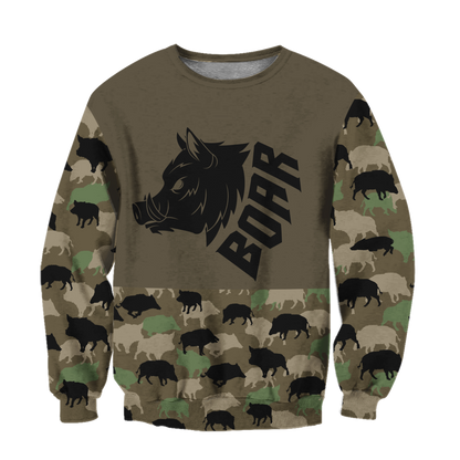 Boar Hunting Dark Green Camo 3D All Over Print  Hoodie