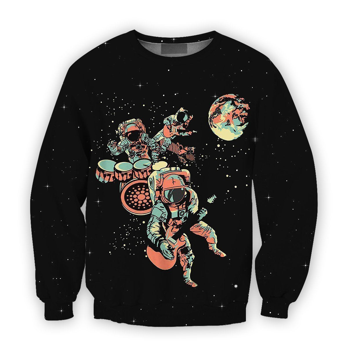 3D all over print astronaut playing musical instruments outer Space-Apparel-HbArts-Sweatshirt-S-Vibe Cosy™