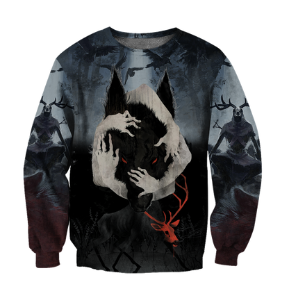 Crazy Wolf All Over Printed Unisex Deluxe Hoodie ML