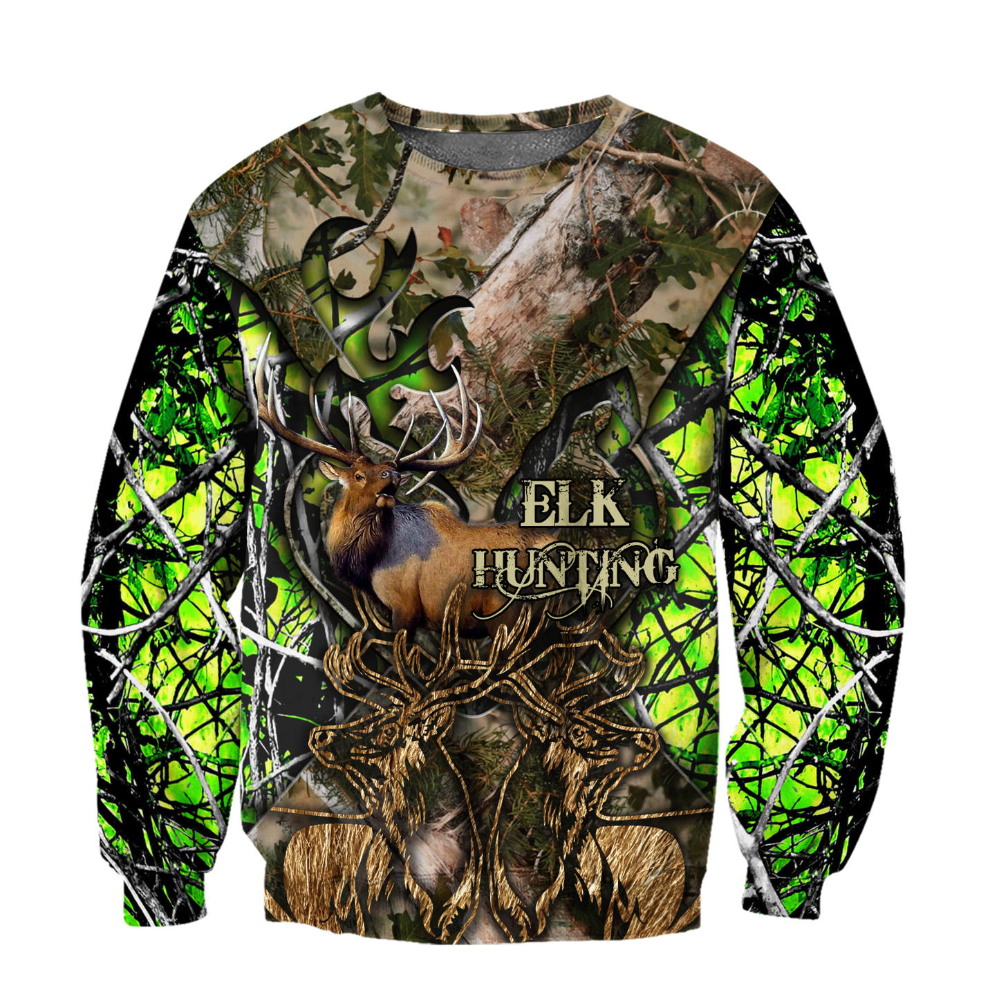 Elk Hunting Camo 3D Over Printed Unisex Deluxe Hoodie ML