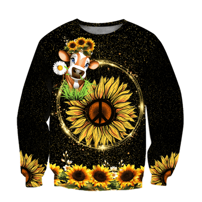 Awesome Cow And Sunflower 3D All Over Printed Shirts
