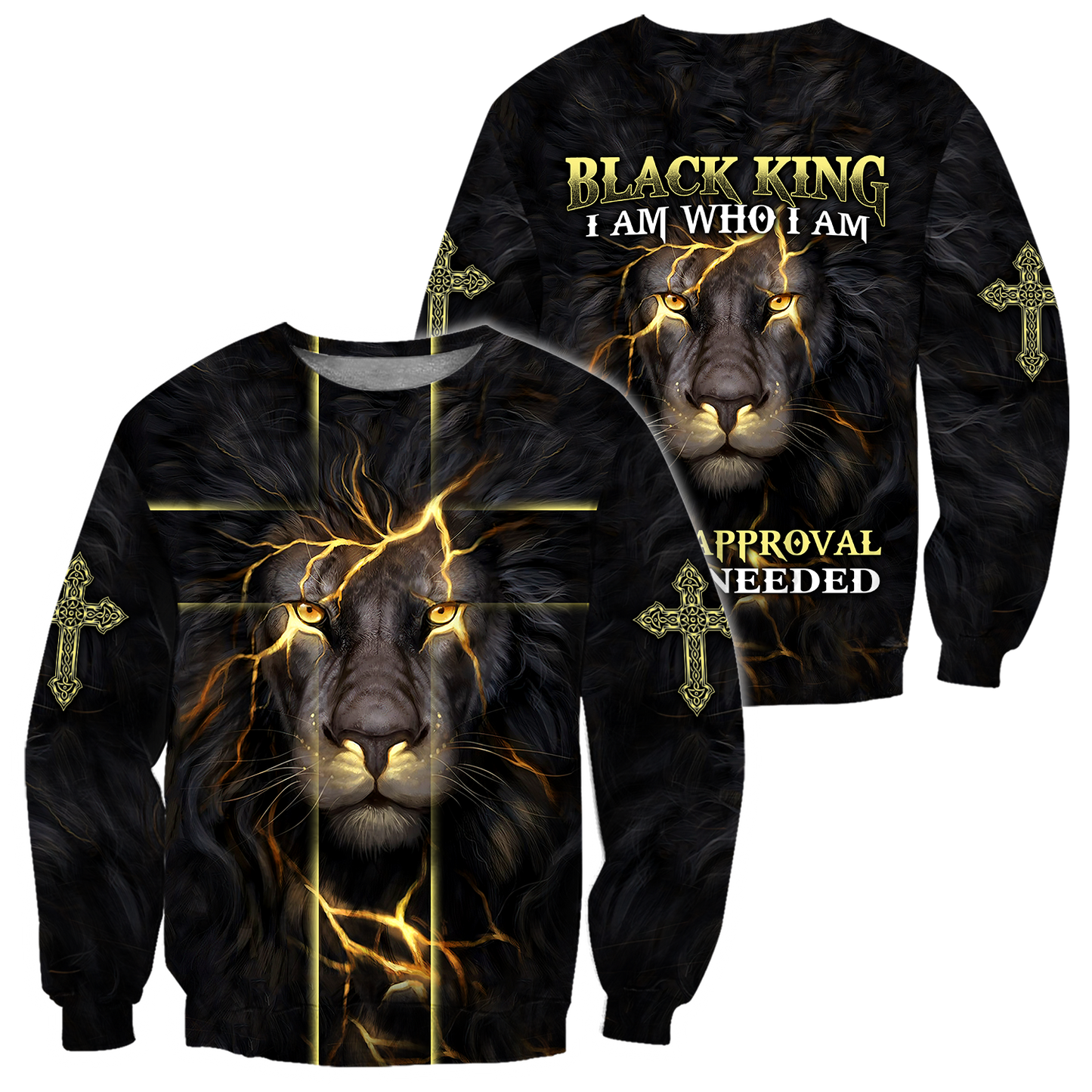 Black King-I Am Who I Am Christian Cross 3D All Over Printed Shirts For Men and Women Pi11062003-Apparel-TA-Sweatshirts-S-Vibe Cosy™