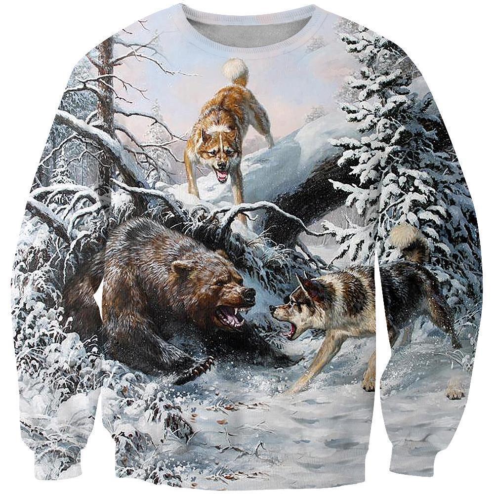 All Over Print Bear Hunting-Apparel-HbArts-Sweatshirt-S-Vibe Cosy™