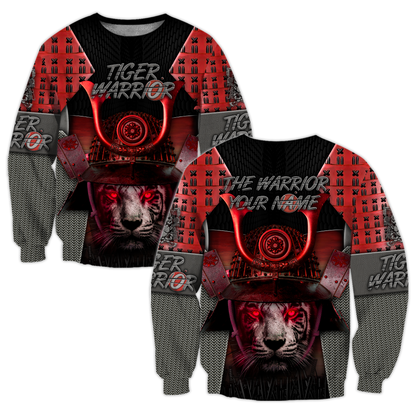 3D Tiger Samurai Warrior Custom Name Hoodie Shirt for Men and Women