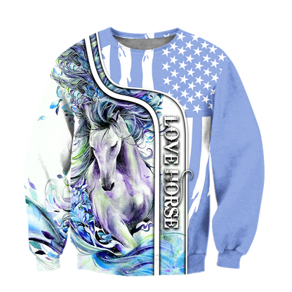 Beautiful Love Horse winter set for Women - Blue Version Pi201203-Apparel-NNK-Sweat Shirt-S-Vibe Cosy™