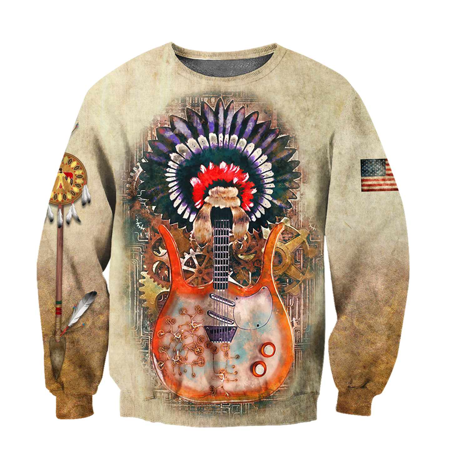 Guitar Native American Over Printed Shirts For Men and Women Pi08082006