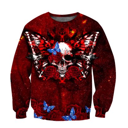 Butterfly love Skull red 3D all over printed for man and women QB05312002-Apparel-PL8386-Sweatshirt-S-Vibe Cosy™