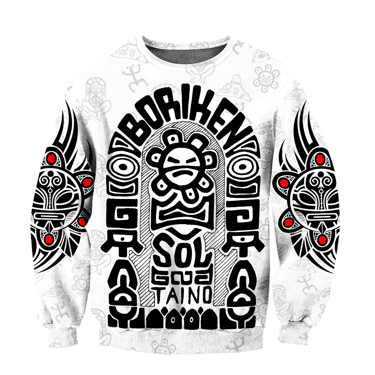 Puerto Rico Black Symbol Sol Taino On White Shirt QB06232004S-Apparel-TQH-SweatShirts-S-Vibe Cosy™