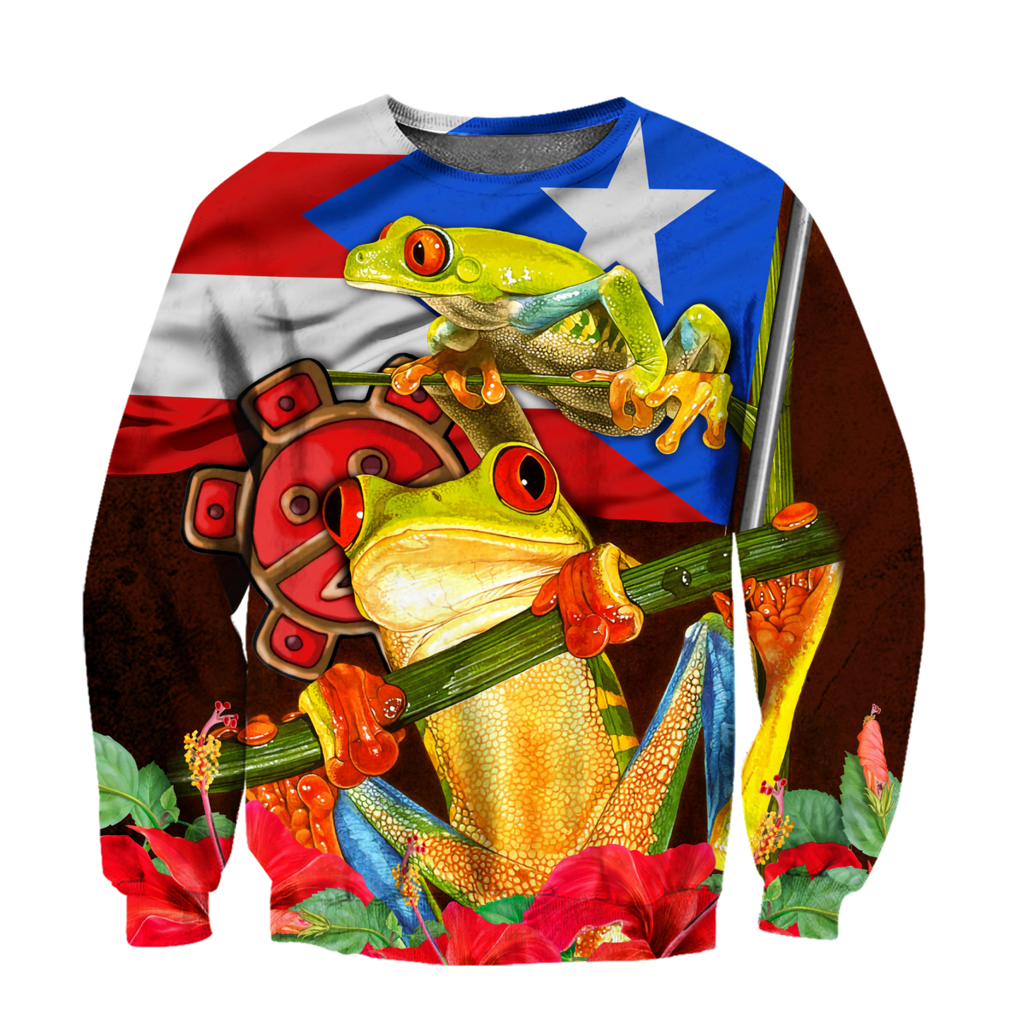 Puerto Rico Caribbean Frog With Maga Flower Combo Shirts QB06222002-Apparel-TQH-SweatShirts-S-Vibe Cosy™