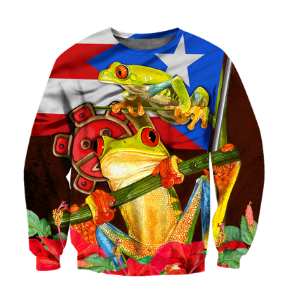Puerto Rico Caribbean Frog With Maga Flower Combo Shirts QB06222002-Apparel-TQH-SweatShirts-S-Vibe Cosy™